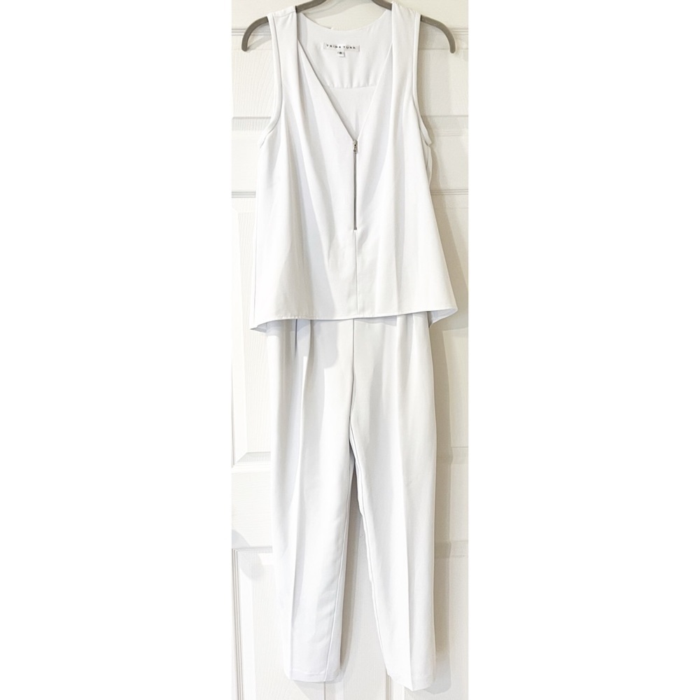 Trina Turk Banning White Crepe Jumpsuit V Neck Zipper Sleeveless White Size 6 - Picture 4 of 12
